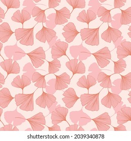 Seamless Repeat Pattern of Pink Gingko Biloba Leaves 