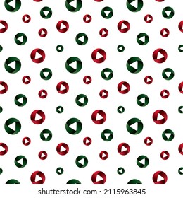A seamless repeat pattern of randomly arranged various sized red and green colored circles