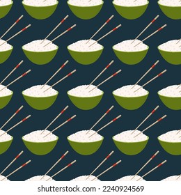 Seamless repeat pattern of rice bowl with chopsticks