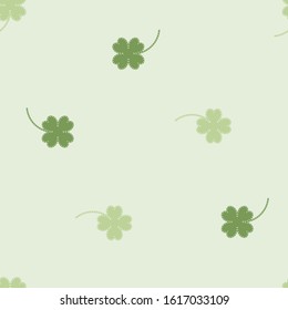 seamless repeat pattern saint patrick's day with four leaf clover shamrock in green background, flat vector illustration design