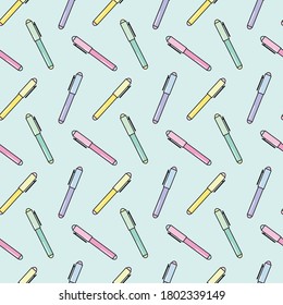 seamless repeat pattern for school with pen elements, fun colorful pattern