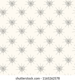 Seamless repeat pattern with spider webs on white. Hand drawn vector illustration. Line drawing. Design concept for Halloween party, textile print, wallpaper, wrapping paper.