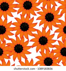 Seamless Repeat Pattern with sunflowers. Abstract flower design, decorative wallpaper. Wall art and gift wrap modern vector.