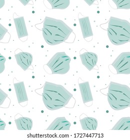 Seamless repeat pattern of surgical face masks illustrated on white background. Great decorative design for medical, respiratory health related projects for social media and collateral.