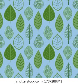 Seamless repeat pattern swatch. Nature inspired vector design of abstract leaves. Background, wallpaper, textile or paper print. Products, packaging, fashion or interiors.