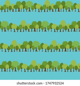 Seamless repeat pattern swatch. Vector design of trees creating forest/woodland stripes.