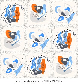 Seamless repeat pattern swatch. Vector design inspired by constructivism. Textile or paper print. Wallpaper, background, art, poster, interior products.