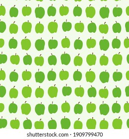 Seamless repeat pattern swatch. Vector design. Cute, fresh, green apples. Background, wallpaper, textile or paper print. Kids wear, nursery, packaging, healthy eating, farmers market, sign or poster.