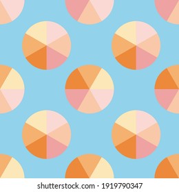 Seamless repeat pattern swatch. Vector design. Geometric circle shapes. Parasol or wheel in shades of pink. Background, wallpaper, textile or paper products. Cute summer, beach inspired print.