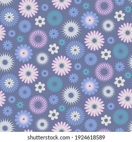 Seamless repeat pattern swatch. Vector design of radial symmetry rosette florals. Wallpaper, background, paper or textile print. Wrapping paper, beauty, fashion, girls wear, cute pastel flower print. 