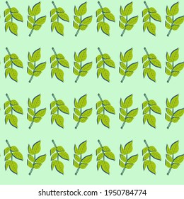 Seamless repeat pattern swatch. Vector design of leafy green branches in a geometric stripe. Background, wallpaper, textile, paper or web. Nature print for eco, conservation or garden products.