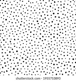 Seamless repeat pattern swatch. Vector design. Black and white dotty texture. Background, wallpaper, textile print. Dalmatian style abstract spots. Products, packaging, decor, fashion or beauty.