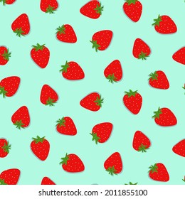 Seamless repeat pattern swatch. Vector design of strawberries. Cute pattern for textiles, products, food packaging,  background or wallpaper.  