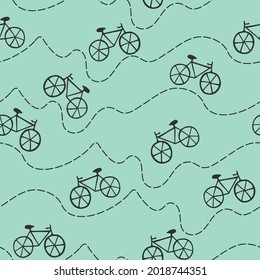 Seamless repeat pattern swatch. Vector design of hand drawn bicycles. Fun background, wallpaper or print for posters, products, textiles etc.  