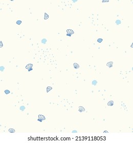 Seamless repeat pattern swatch. Vector design of seashells and dots. Wallpaper, background or cute print for nursery, baby products, textiles etc.