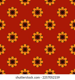 Seamless repeat pattern swatch. Vector design. Retro sunflower tiles. Background, wallpaper, textiles, home decor, packaging or products.