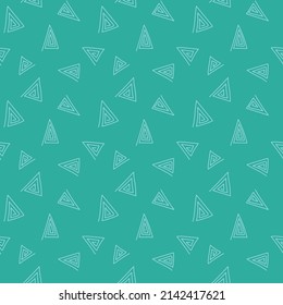 A seamless repeat pattern of swirl triangles in green background