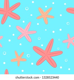 Seamless repeat pattern with tossed starfish and bubbles. Great for beach towels and swimwear! Anything coastal goes, too!