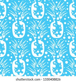 Seamless repeat pattern Turquoise Pineapple is inspired by trendy tropical plant fruit – Ananas comosus. Vector print has combined polka dots with exotic pineapple shape. Monochromatic vector design.