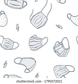 Seamless Repeat Pattern. Vector Covid19 Face Masks. 