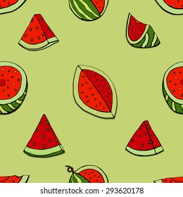 Seamless repeat pattern with watermelon slices. Vector illustration
