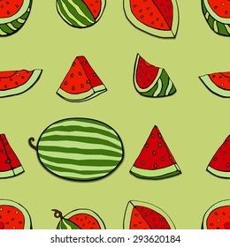 Seamless repeat pattern with watermelon slices. Vector illustration