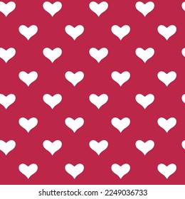 Seamless repeat pattern with white hearts half drop on viva magenta