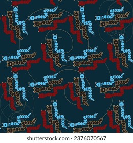 Seamless repeat pattern with a wonderful day of worms background, featuring an abstract, minimalist, playful, and colorful motif.