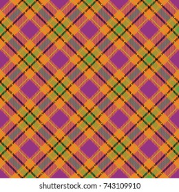 Seamless Repeat Plaid Pattern / Vector Illustration / Purple and Orange background / Global Colors saved with Pattern Swatches