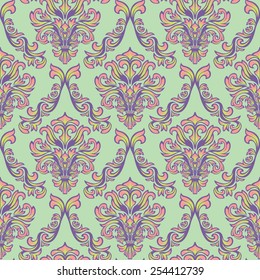 Seamless Repeat Psychedelic Damask Baroque Pattern Wallpaper 