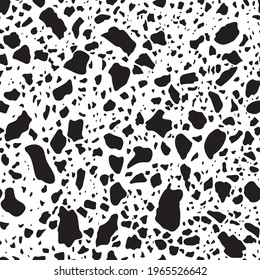 Seamless repeat terrazzo vetor pattern.
Back and white stone texture, ideal for tilles or stationery. 
Architectural background.