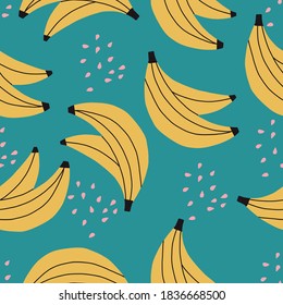 Seamless repeat vector banana pattern with blue background.
