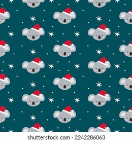 Seamless Repeat Vector Koala Heads with Santa Hats Cute Pattern Party Festive Christmas