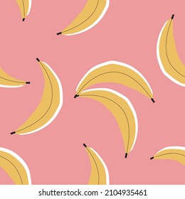 Seamless Repeat Vector Pattern Bananas on Pink Background Doodle