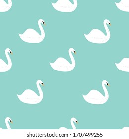 Seamless repeat vector pattern blue background swan animals.