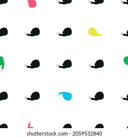 Seamless repeat vector pattern of colorful abstract snails in rows on a white background. Great for fashion, textiles, surface textures, giftwrap, wallpaper.