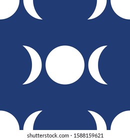 Seamless repeat vector pattern featuring the phases of the moon. All phases represented, full moon, new moon, waxing and waning gibbous , waxing and waning crescent. 
