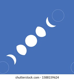 Seamless repeat vector pattern featuring the phases of the moon. All phases represented, full moon, new moon, waxing and waning gibbous , waxing and waning crescent. 