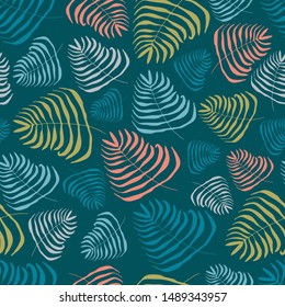 Seamless repeat vector pattern of fun tropical leaves