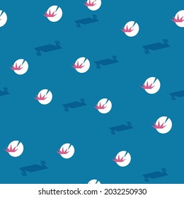 Seamless repeat vector pattern of geometric abstract swans and water lilies on a blue background. Great for fashion, textiles, giftwrap, packaging, backgrounds.