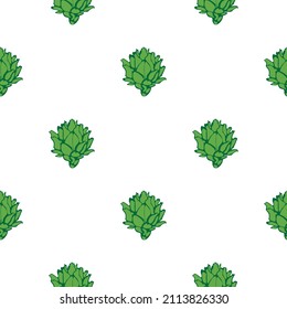 Seamless repeat vector pattern of green artichokes on a white background. Great for fashion, textiles, surface textures, giftwrap, wallpaper.