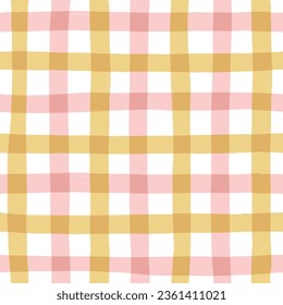 Nahtlose Wiederholung Vektor Muster handgezeichnet Gingham Scheck Plaid Pink Yellow Girl Sweet