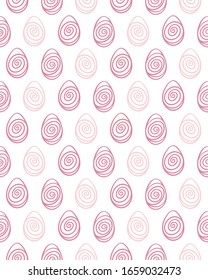Seamless repeat vector pattern with hand-drawn eggs, in pastel colors. Easter decoration.