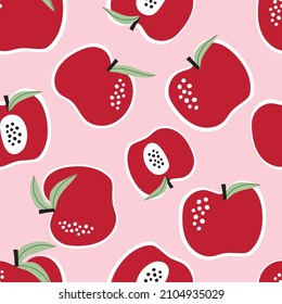 Seamless Repeat Vector Pattern of Red Apples on Pink Background