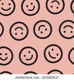 Seamless Repeat Vector Pattern Smile Happy Face Hand Drawn Cool Rainbow Colorful