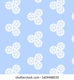 Seamless repeat vector pattern of steampunk gear wheels textured on blue background.