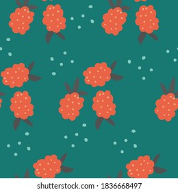 Seamless repeat vector raspberry pattern. with blue background