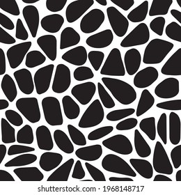 Seamless repeat voronoi vector pattern.
Black and white rounded geometric shapes texture.
Stone, pebble tiles. Architectural mesh or flooring.