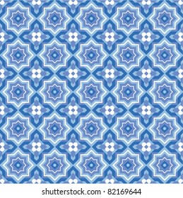 Seamless (repeatable) blue colors abstract geometric pattern, swatch, background, wallpaper