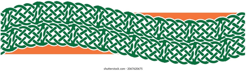 Seamless and repeatable color illustrated Celtic Irish knotted band in Ireland national flag colors. Vector eps graphic design.